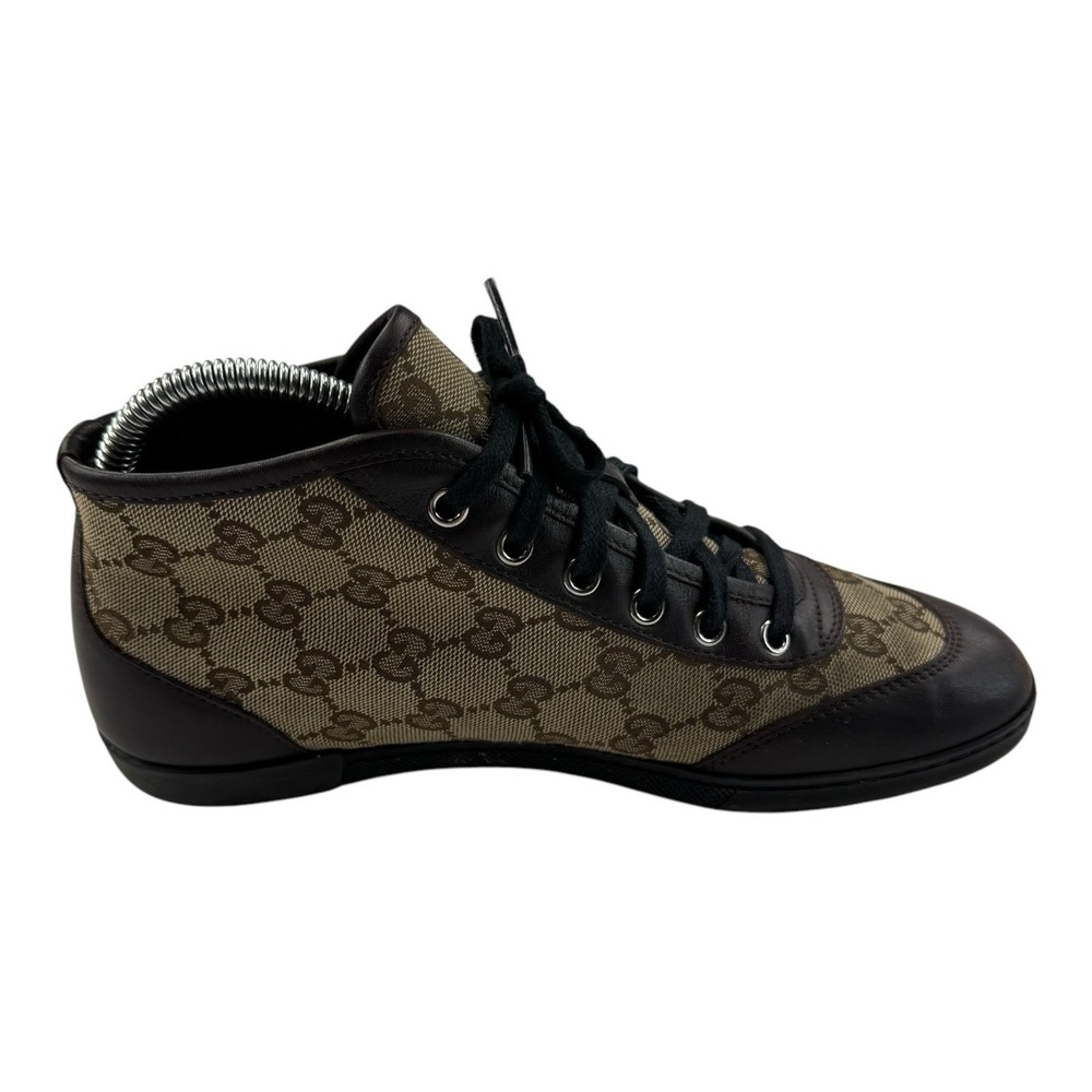 Gucci GG Monogram High Top Sneakers Brown Leather Canvas 390968 Women's 36.5 G - Picture 7 of 13